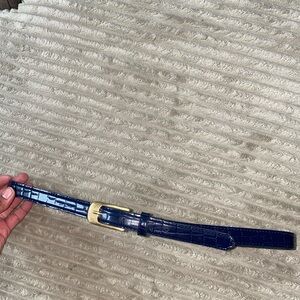 Midnight Croc-Embossed Leather Belt with Gold Buckle – 38"